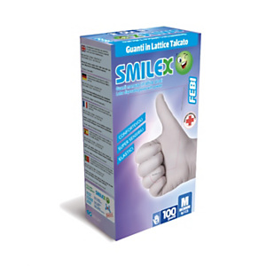 Guanto monouso Smilex in lattice talcato, Taglia S (6/6½), Bianco (confezione 100 pezzi) Guanto monouso Smilex in lattice talcato, Taglia S (6/6½), Bianco (confezione 100 pezzi)
