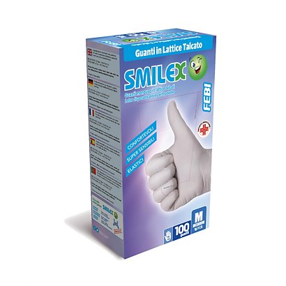Guanto monouso Smilex in lattice talcato, Taglia L (8/8½), Bianco  (confezione 100 pezzi) - Guanti Protettivi