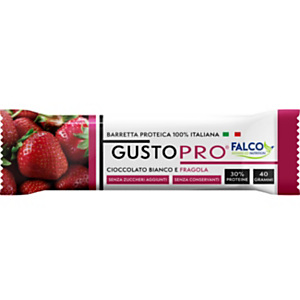 GUSTO PRO Barretta proteica al cioccolato bianco e fragola, Senza zuccheri aggiunti, 40 g