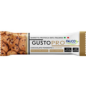 GUSTO PRO Barretta proteica al cioccolato fondente e cookies, Senza zuccheri aggiunti, 40 g