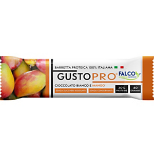 GUSTO PRO Barretta proteica cioccolato bianco e mango, Senza zuccheri aggiunti, 40 g GUSTO PRO Barretta proteica cioccolato bianco e mango, Senza zuccheri aggiunti, 40 g