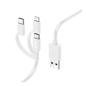 Hama Câble micro-USB 3 en 1 avec adaptateur USB-C et Lightning, 1,0 m - Blanc