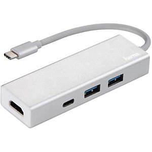 Hama Hub USB 3.1 tipo C, aluminio, 2x USB-A, USB-C, HDMI, plateado