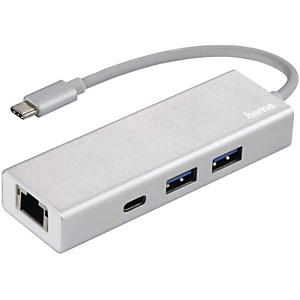 Hama Hub USB 3.1 tipo C, aluminio, 2x USB-A, USB-C, LAN (Ethernet), plateado Hama Hub USB 3.1 tipo C, aluminio, 2x USB-A, USB-C, LAN (Ethernet), plateado