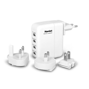 HAMLET Travel Charger, Alimentatore universale da parete con 4 porte USB, 100-240V AC