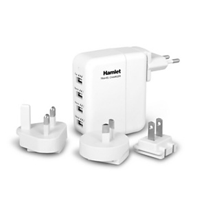 HAMLET Travel Charger, Alimentatore universale da parete con 4 porte USB, 100-240V AC HAMLET Travel Charger, Alimentatore universale da parete con 4 porte USB, 100-240V AC
