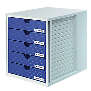 Han System Box Cassettiera da scrivania, 5 cassetti chiusi, Blu Han System Box Cassettiera da scrivania, 5 cassetti chiusi, Blu