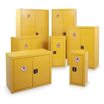 Hazardous storage cabinets and accessories