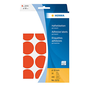 Herma Etiqueta de papel de colores adhesiva permanente, redonda, 32 mm, 32 hojas, 15 etiquetas por hoja, rojo Herma Etiqueta de papel de colores adhesiva permanente, redonda, 32 mm, 32 hojas, 15 etiquetas por hoja, rojo