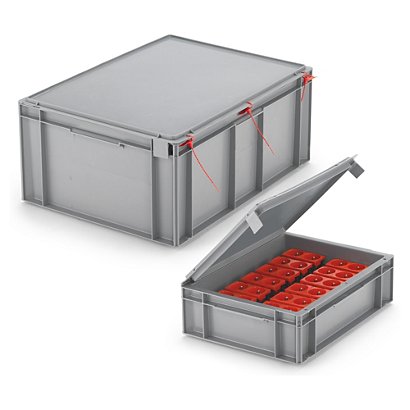 Hinged lid Euro plastic stacking container 45L, 600 x 400 x 245mm
