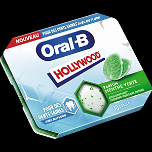 Hollywood Oral- B chewing-gum sans sucres parfum Menthe verte - Lot de 12 étuis de 10 dragées