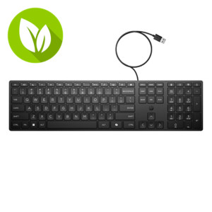 HP 320K Teclado con cable USB-A, versión española, 50% plástico reciclado, negro, 9SR37AA HP 320K Teclado con cable USB-A, versión española, 50% plástico reciclado, negro, 9SR37AA