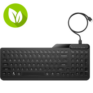 HP 405 Teclado con cable USB-C y USB-A, versión española, retroiluminado, 50% plástico reciclado, negro, 266C9AA HP 405 Teclado con cable USB-C y USB-A, versión española, retroiluminado, 50% plástico reciclado, negro, 266C9AA