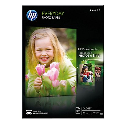 HP Everyday Carta Fotografica A4 per Stampanti Inkjet, 200 g/m², Bianca Lucida (confezione 100 fogli) - 1