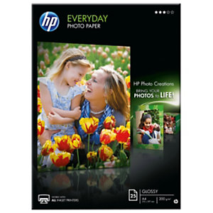 HP Everyday Carta Fotografica A4 per Stampanti Inkjet, 200 g/m², Bianca Lucida (confezione 25 fogli)