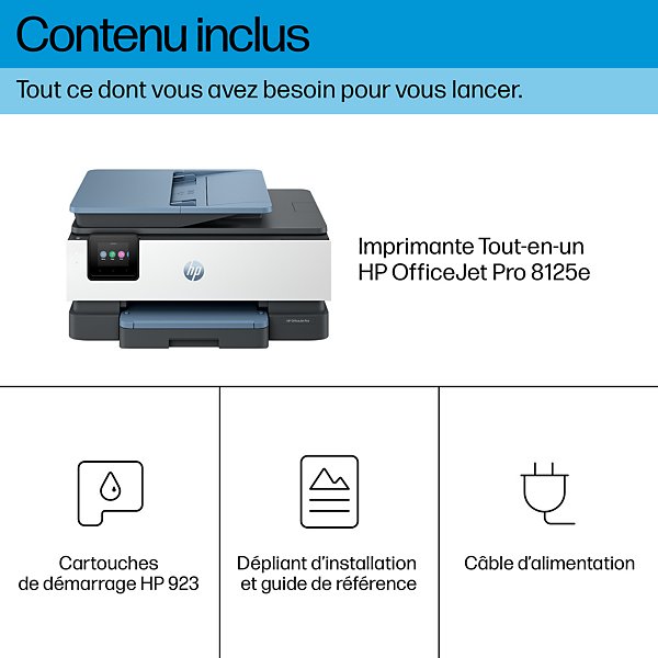 HP OfficeJet Pro 8125e Sans fil All-in-One Couleur Imprimante, Instant Ink; Impression recto-verso, A jet d'encre thermique, Impression couleur, 4800 - 4