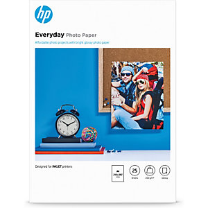 HP Papier photo brillant Everyday - 25 feuilles/A4/210 x 297 mm, Semi brillant, 200 g/m², A4, Noir, Bleu, Blanc, 25 feuilles, Professionnel, Entrepris