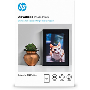 HP Papier photo à finition glacée Advanced, 250 g/m2, 10 x 15 cm (101 x 152 mm), 100 feuilles, Gloss, 250 g/m², Laser/a jet d'encre, 10x15 cm, Noir, B HP Papier photo à finition glacée Advanced, 250 g/m2, 10 x 15 cm (101 x 152 mm), 100 feuilles, Gloss, 250 g/m², Laser/a jet d'encre, 10x15 cm, Noir, B
