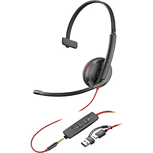 HP POLY POLY Auriculares Blackwire 3215 monaural USB-C + conector de 3,5 mm + adaptador USB-C/A (paquete), Alámbrico, Oficina/Centro de llamadas, 20 - 20000 Hz, 64 g, Auriculares, Negro 8X227A6