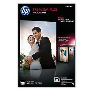 HP Premium Plus Carta Fotografica 100 x 150 mm per Stampanti Inkjet, 300 g/m², Bianca Lucida (confezione 25 fogli)