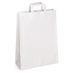 Hvid bærepose i kraftpapir med flad hank