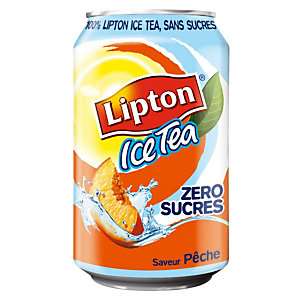 Ice Tea Pêche Lipton, zéro sucres, en canette, lot de 24 x 33 cl