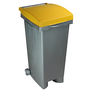 ICS Bidone con ruote per la raccolta differenziata TATA COLOR, 80 litri, 38 x 50 x 80 cm, Grigio/Giallo ICS Bidone con ruote per la raccolta differenziata TATA COLOR, 80 litri, 38 x 50 x 80 cm, Grigio/Giallo