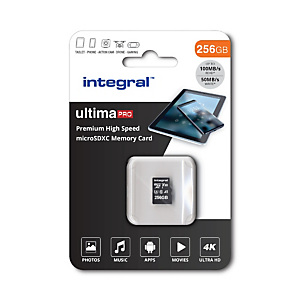 Integral 256GB PREMIUM HIGH SPEED MICROSDHC/XC V30 UHS-I U3, 256 Go, MicroSD, UHS-I, 100 Mo/s, 90 Mo/s, Class 3 (U3) INMSDX256G-100/90V30 Integral 256GB PREMIUM HIGH SPEED MICROSDHC/XC V30 UHS-I U3, 256 Go, MicroSD, UHS-I, 100 Mo/s, 90 Mo/s, Class 3 (U3) INMSDX256G-100/90V30