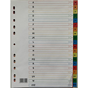 Intercalaires alphabétiques A4 en polypropylène 20 divisions - Blanc touches colorées