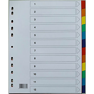 Intercalaires maxi A4+ carte lustrée 175 g/m² - 12 onglets couleur