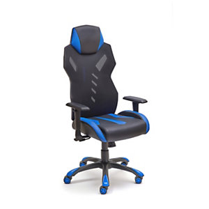 Invictus, sillón de gaming, Sincro, brazos regulables en altura,  ecopiel negro y azul