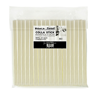 ITERNET Colla termofusibile in stick - lunghezza 20 cm - diametro 11 mm - Koala - sacchetto da 1 kg ITERNET Colla termofusibile in stick - lunghezza 20 cm - diametro 11 mm - Koala - sacchetto da 1 kg