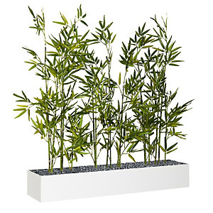 Jardinière artificielle basse - Composition florale en bambous - L 80 cm - Blanc