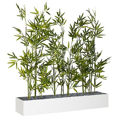 Jardinière artificielle basse - Composition florale en bambous - L 80 cm - Blanc