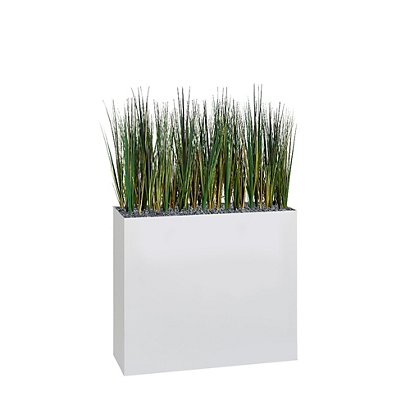 Jardinière artificielle haute sur roulettes - Composition florale en herbes - Blanc