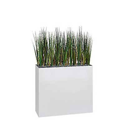 Jardinière artificielle haute sur roulettes - Composition florale en herbes - Blanc