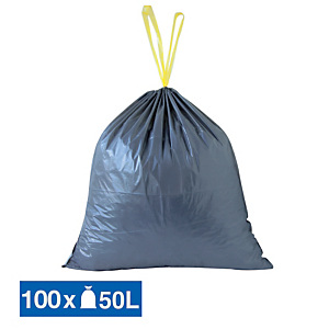 JET'SAC 100 sacs poubelle à poignées coulissantes 50 L coloris gris