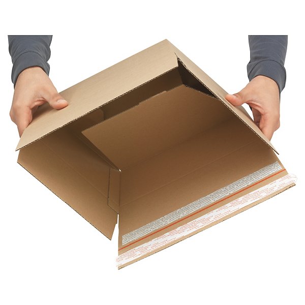 Kartónová krabica 310x230x110 mm, automatické dno, dvojitý samolepiaci prúžok, hnedá, klopová, trojvrstvová vlnitá lepenka (3VVL) | RAJA - 2