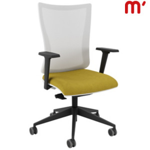 KASTEL Sedia operativa ergonomica Kuper con braccioli, Tessuto poliestere ignifugo, Bianco/Senape KASTEL Sedia operativa ergonomica Kuper con braccioli, Tessuto poliestere ignifugo, Bianco/Senape
