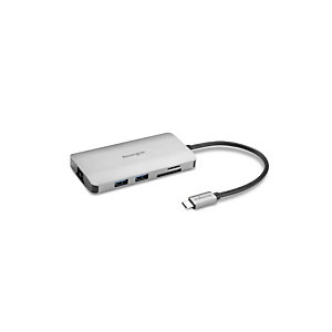 Kensington Dock móvil USB-C® sin Driver 8 en 1 UH1400P, USB 3.2 Gen 1 (3.1 Gen 1) Type-C, 85 W, 10,100,1000 Mbit/s, Negro, Plata, MicroSD (TransFlash), SD, China K33820WW