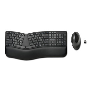 Kensington Pro Fit Ergo Kit teclado + ratón óptico para diestros, inalámbricos, nano receptor USB-A, negro, K75406ES
