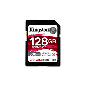 Kingston Technology 128GB Canvas React Plus SDXC UHS-II 300R/260W U3 V90 for Full HD/4K/8K, 128 Go, SD, Classe 10, UHS-II, 300 Mo/s, 260 Mo/s SDR2/128