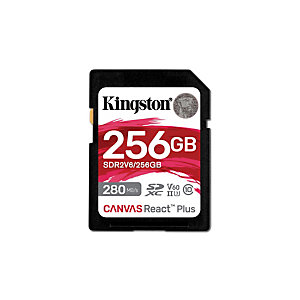 Kingston Technology 256GB Canvas React Plus SDXC UHS-II 280R/150W U3 V60 for Full HD/4K, 256 Go, SDXC, Classe 10, UHS-II, 280 Mo/s, 150 Mo/s SDR2V6/25