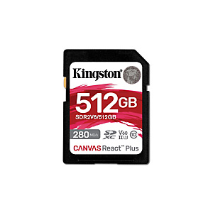 Kingston Technology 512GB Canvas React Plus SDXC UHS-II 280R/150W U3 V60 for Full HD/4K, 512 Go, SDXC, Classe 10, UHS-II, 280 Mo/s, 150 Mo/s SDR2V6/51