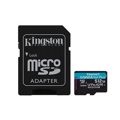 Kingston Technology Canvas Go! Plus, 512 GB, MicroSD, Clase 10, UHS-I, 170 MB/s, 90 MB/s SDCG3/512GB