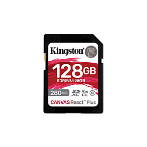 Kingston Technology Canvas React Plus, 128 GB, SDXC, Clase 10, UHS-II, 280 MB/s, 100 MB/s SDR2V6/128GB