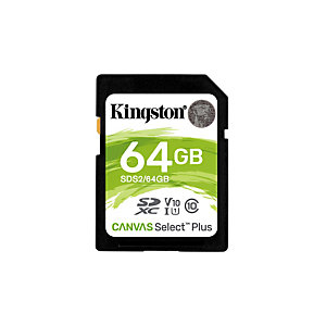 Kingston Technology Canvas Select Plus, 64 Go, SDXC, Classe 10, UHS-I, 100 Mo/s, Class 1 (U1) SDS2/64GB