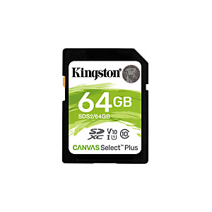 Kingston Technology Canvas Select Plus, 64 Go, SDXC, Classe 10, UHS-I, 100 Mo/s, Class 1 (U1) SDS2/64GB Kingston Technology Canvas Select Plus, 64 Go, SDXC, Classe 10, UHS-I, 100 Mo/s, Class 1 (U1) SDS2/64GB