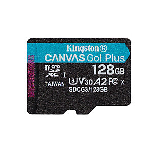 Kingston Technology Carte microSDXC Canvas Go Plus 170R A2 U3 V30 de 128 Go sans ADP, 128 Go, MicroSD, Classe 10, UHS-I, 170 Mo/s, 90 Mo/s SDCG3/128GB