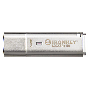 Kingston Technology IronKey Locker+ 50, 64 GB, USB tipo A, 3.2 Gen 1 (3.1 Gen 1), 145 MB/s, Tapa, Plata IKLP50/64GB